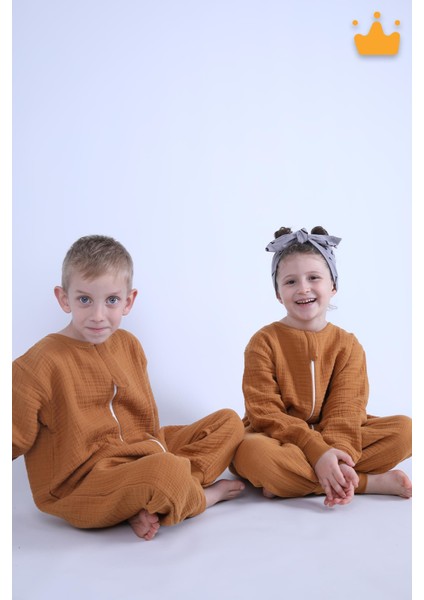 2-8 Yaş 1 Tog 4 Katlı Müslin Çocuk Uyku Tulumu Unisex Uzun Kollu Uyku Tulumu