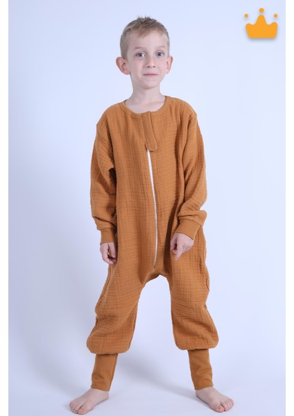 2-8 Yaş 1 Tog 4 Katlı Müslin Çocuk Uyku Tulumu Unisex Uzun Kollu Uyku Tulumu