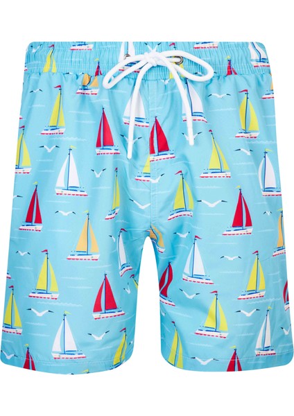 Erkek Deniz Havuz Şortu Desenli Lupin S255 Turkuaz