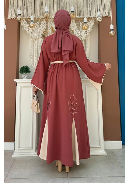 Nakış Işleme Detaylı Bel Kuşaklı Abaya 7901 Gül Kurusu fiyatları