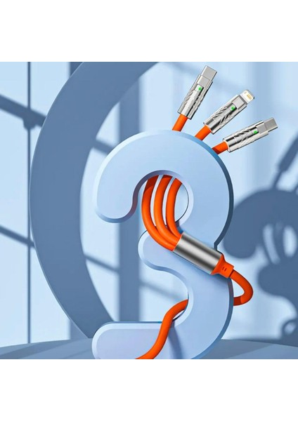 3 In 1 Type-C Micro USB Lightning Hızlı Şarj Kablosu Silikon Kablo
