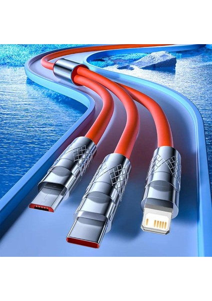 3 In 1 Type-C Micro USB Lightning Hızlı Şarj Kablosu Silikon Kablo