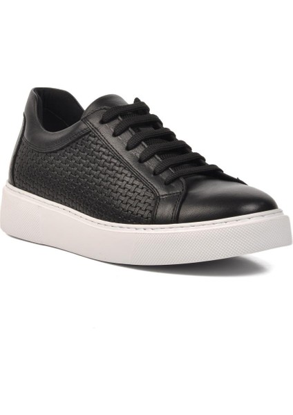 23651-2 Siyah-Beyaz Deri Erkek Günlük Ayakkabı