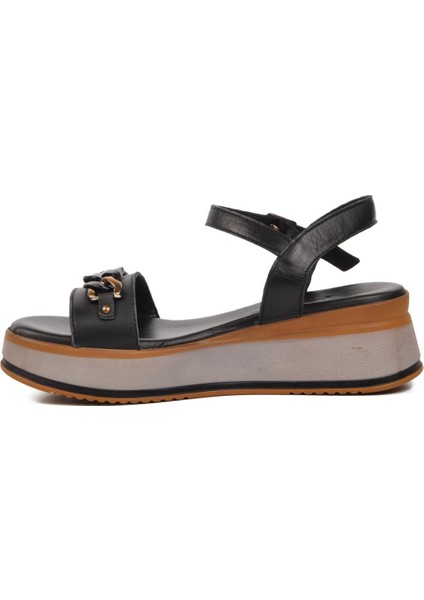 9716 Siyah Deri Kadın Sandalet modelleri