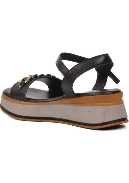 9716 Siyah Deri Kadın Sandalet fırsatları