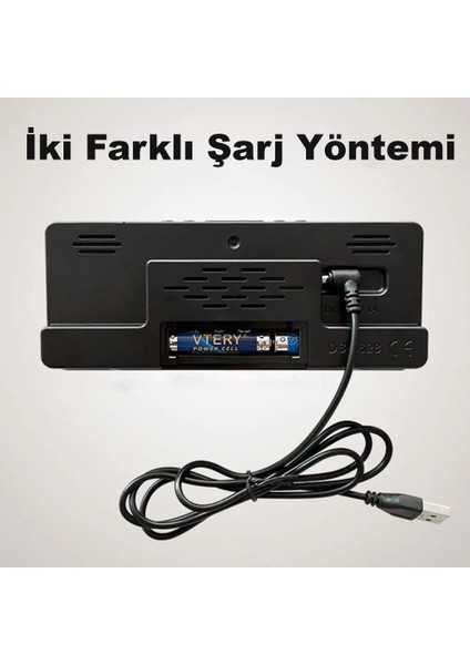 Masa Saati Derece Alarm Takvim Pil(Dahil Değildir)+Şarjlı LED Işıklı Dijital