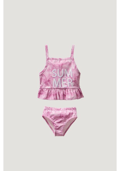 Summer Desenli Pembe Kız Çocuk Bikini