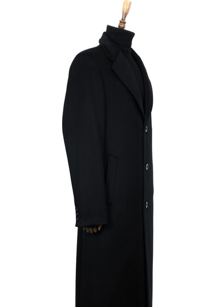 1080 Model Erkek Spesiyal Siyah Ceket Yaka Uzun Palto modelleri