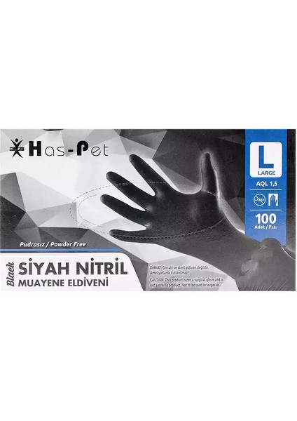 Pudrasız Siyah Nitril Eldiven Large Haspet 100LÜ