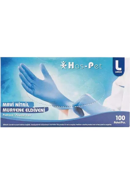 Pudrasız Mavi Nitril Eldiven Large Haspet 100LÜ