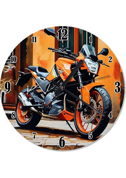 Turuncu Yarış Motosikleti Sessiz Duvar Saati