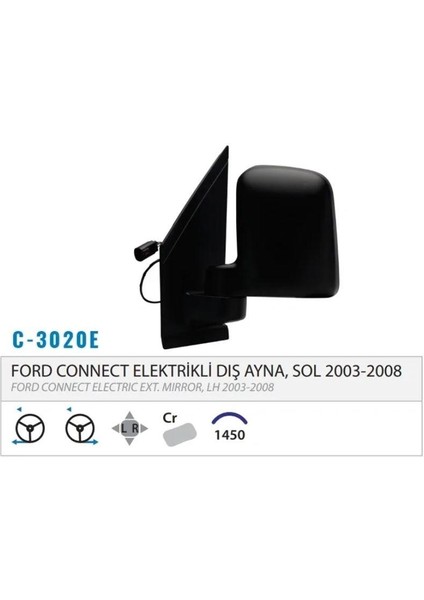 Dış Dikiz Aynası Elektrikli Isıtmalı Çift Cam Sol Connect 02-08 M003.3022