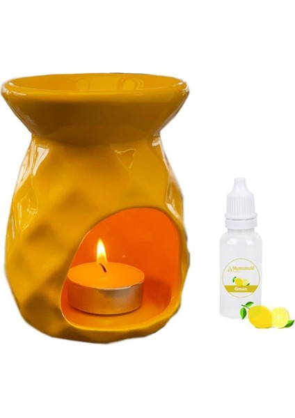 VİP Seramik Sarı Ananas Model Buhurdanlık ve Limon Kokusu 8X9X12 cm