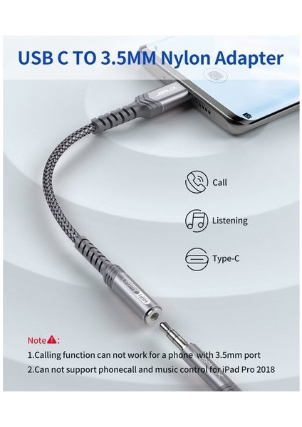 Usb-C Type-C To 3,5 mm Kulaklık Jack Hifi Adaptörü USB C - Aux Ses Dönüştürücü Kulaklık Aparatı Kablosu Samsung Galaxy S23 S23+ S23 Ultra S22 S21 S20 Plus/ultra, iPad Pro, MacBook Uyumlu CM0011