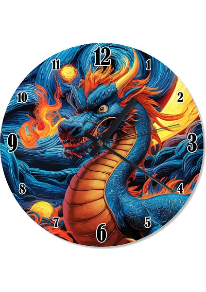 Mavi Gökyüzü ve Ejderha Dragon Analog Duvar Saati