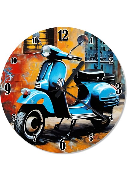 Mavi Vespa Motosiklet Desenli Duvar Saati