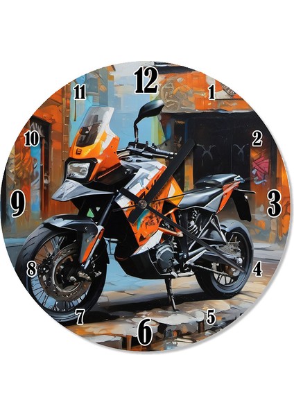 Turuncu Enduro Motosiklet Analog Duvar Saati