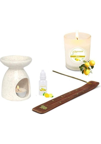 Limon Kokulu Set Krem Buhurdanlık Tütsü ve Mum