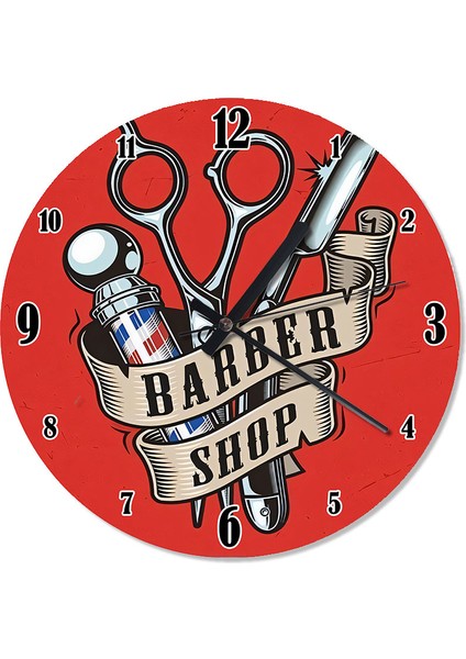 Berber Malzemeleri ve Dükkanı Desenli Duvar Saati