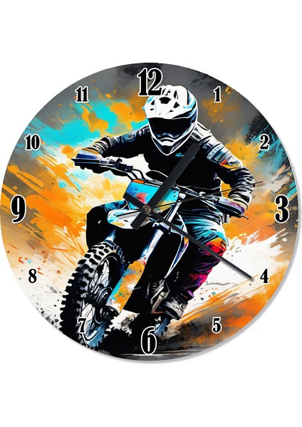 Pastel Renkler ve Motorsiklet Yarışı Sessiz Duvar Saati