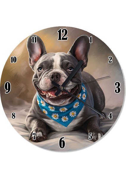 Papatya Çiçekli Köpek Tasarım Duvar Saati