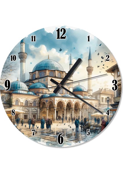 Soft Renklerle Taş Cami Desenli Duvar Saati