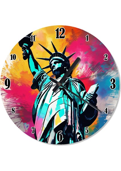 Pastel Boyalı Özgürlük Heykeli Dekoratif Duvar Saati