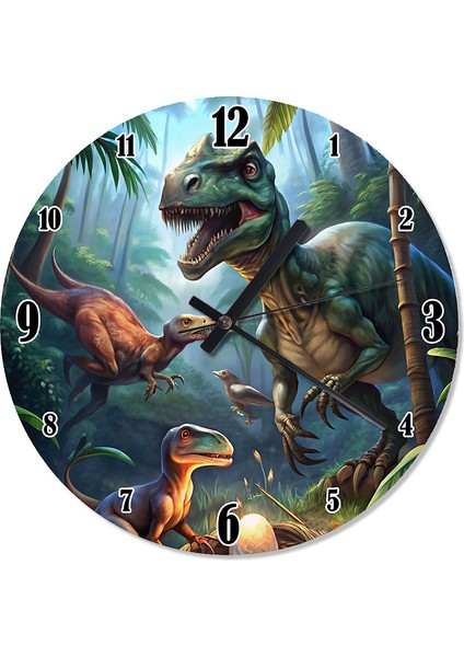 Ormanda Sevimli Dinozorlar T-Rex. Sessiz Duvar Saati