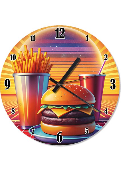 Hamburger Patates ve Içecek Tasarım Duvar Saati