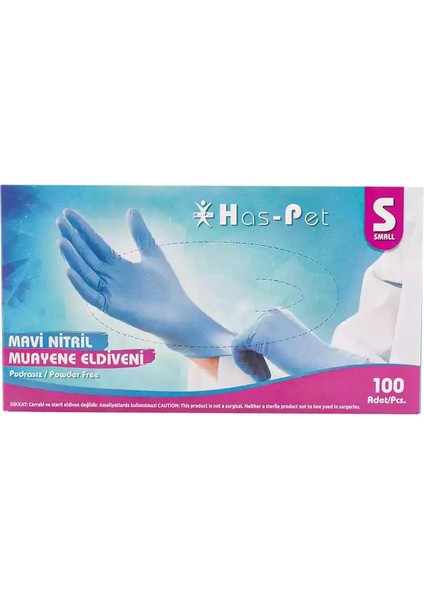 Pudrasız Mavi Nitril Eldiven Small Haspet 100LÜ
