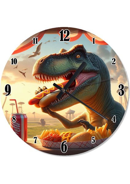 Hot Dog Seven T-Rex Dinazor Akarlı Duvar Saati