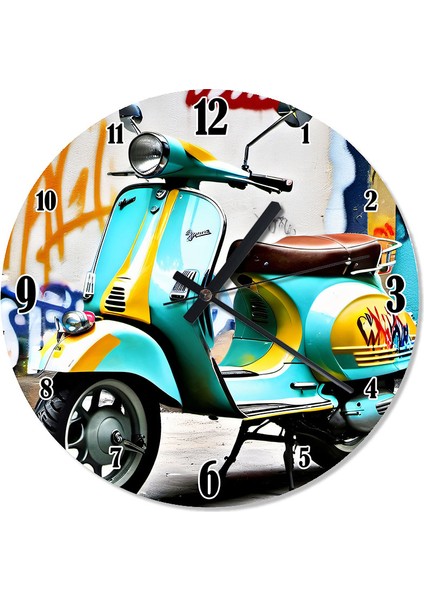 Graffiti ve Vespa Motor Baskılı Duvar Saati