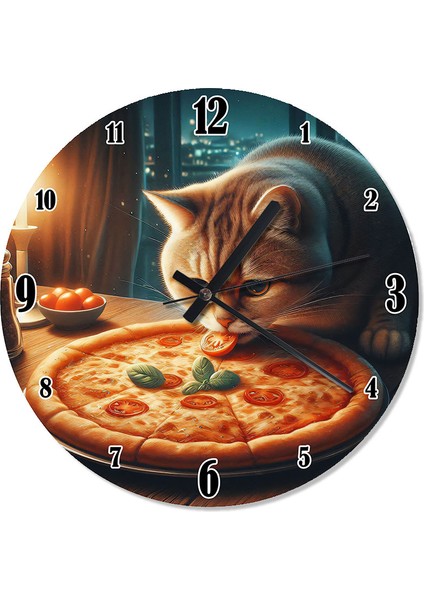 Pizza Seven Kedi Dekoratif Duvar Saati