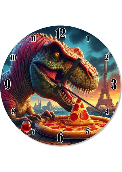 T-Rex Pizza Keyfi Baskılı Duvar Saati