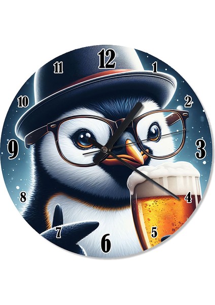 Bira Içen Penguen Baskılı Duvar Saati