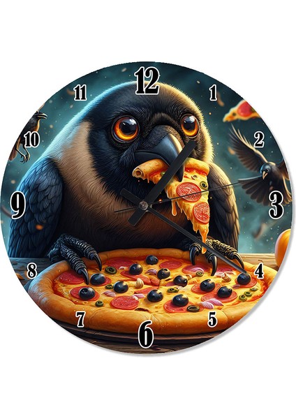 Pizza Yiyen Uyuşuk Desenli Duvar Saati
