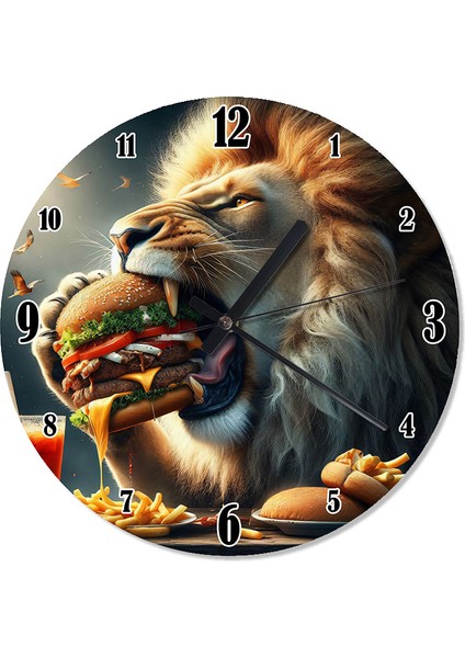 Hamburger Yiyen Aslan Tasarım Duvar Saati