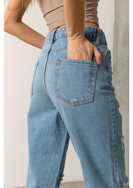 Mom Jean Yüksek Bel Fermuarlı Denim Kadın Kot Pantolon @hamburg