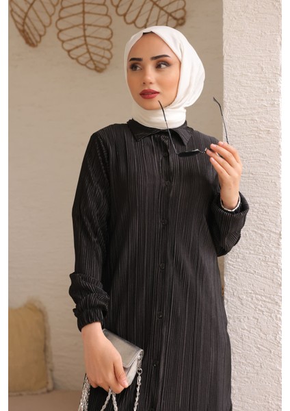 Siyah Kol Lastikli Piliseli Tunik Pantolon Takım modelleri