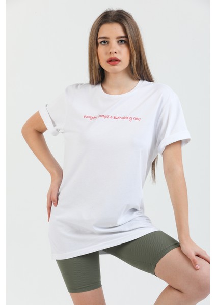 Something New Baskılı Pamuklu Bisiklet Yaka Oversize Kadın Tişört. fiyatları