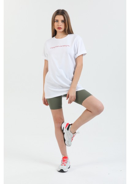 Something New Baskılı Pamuklu Bisiklet Yaka Oversize Kadın Tişört. fırsatları