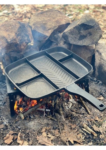 Granit Döküm 5 Gözlü Tava Kamp Outdoor Izgara Yemek Çok Amaçlı Tava