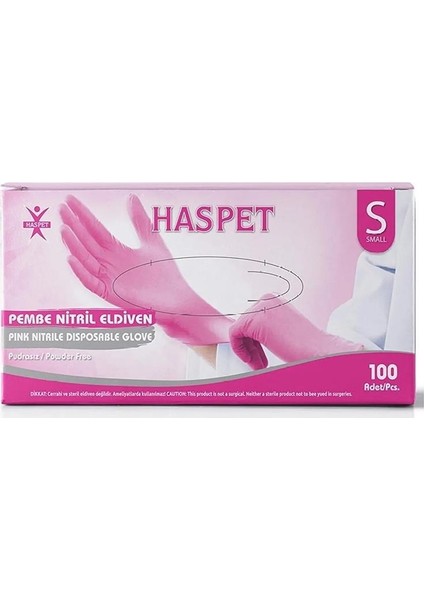 Pudrasız Pembe Nitril Eldiven Small Haspet 100LÜ