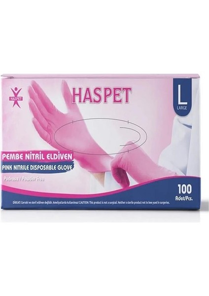 Pudrasız Pembe Nitril Eldiven Large Haspet 100LÜ