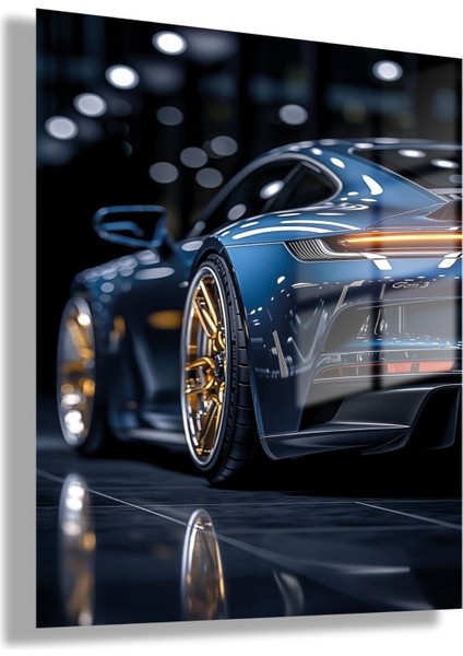 Temperli Cam Tablo Parlak Mavi Lüx Porsche Fotoğrafı