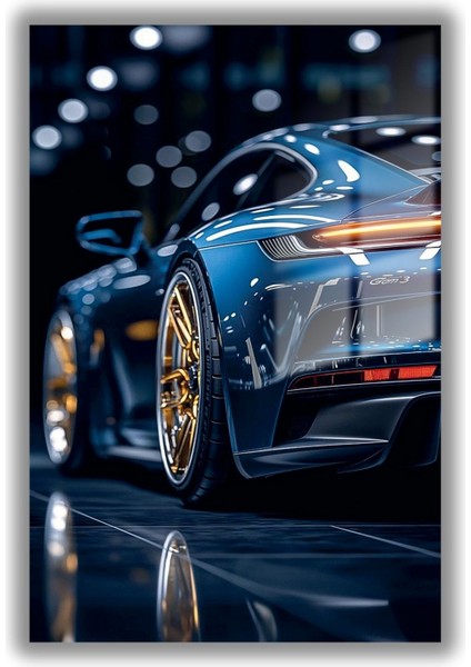 Temperli Cam Tablo Parlak Mavi Lüx Porsche Fotoğrafı fiyatları