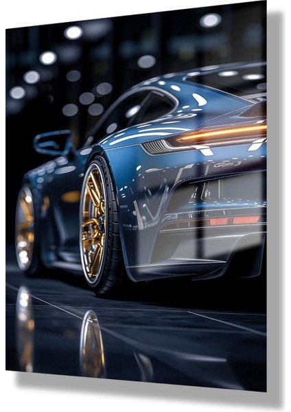 Temperli Cam Tablo Parlak Mavi Lüx Porsche Fotoğrafı modelleri