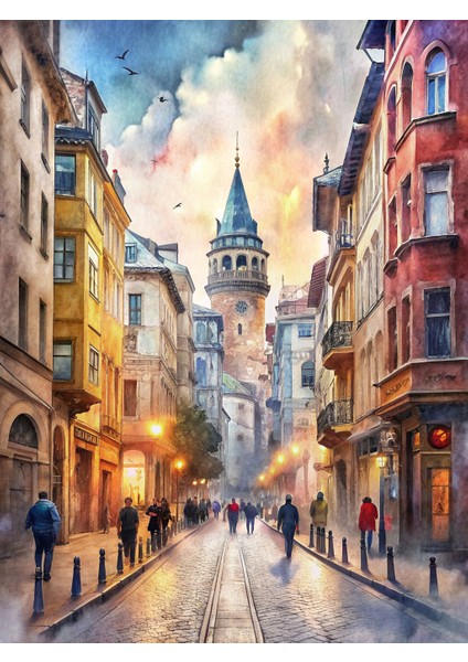 Blue Wall - Istanbul Serisi - Galata - Çerçeveli Tasarım Poster Tablo Duvar Sanatı