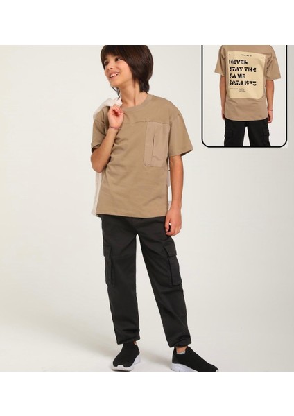 Erkek Çocuk Bel Paça Lastikli Esnek ve Parlak Kumaş Kargo Pantolon 2496