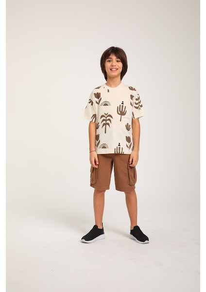 Palmiye Baskılı Desenli T-Shirt ( 4-14 Size ) 1721